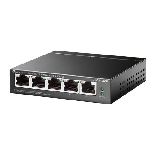 TP-LINK (TL-SG105PE) 5-Port Gigabit PoE Easy Smart Switch, 4-Port PoE+, Steel Case TP-LINK (TL-SG105PE) 5-Port Gigabit PoE Easy Smart Switch, 4-Port PoE+, Steel Case